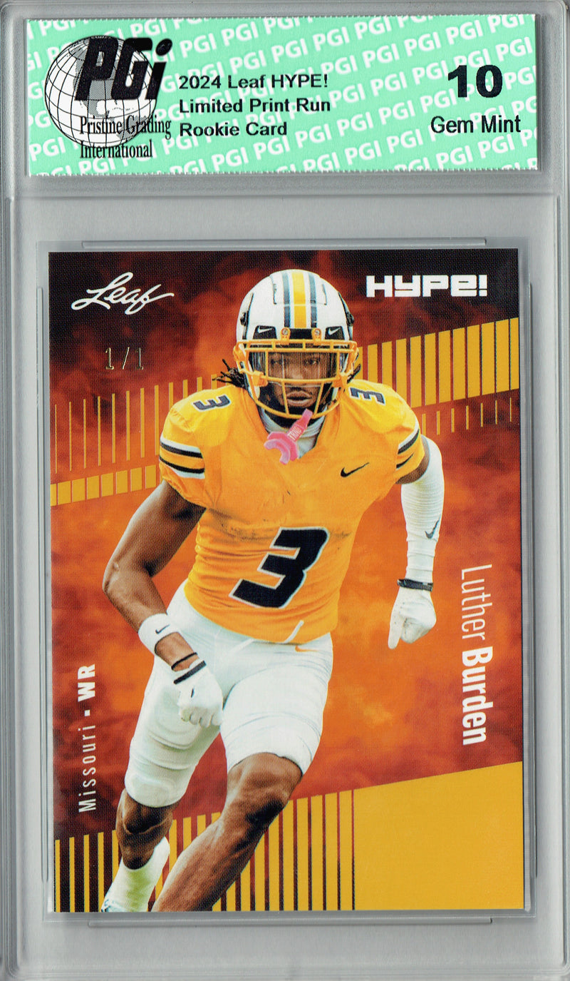 Luther Burden Rookie Card Chicago PGI 10 Gem Mint Football Trading Card 2024 Leaf HYPE! #167 Gold Blank Back 1/1