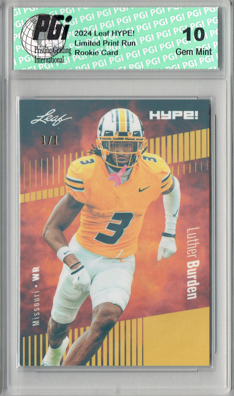 Luther Burden Rookie Card Chicago PGI 10 Gem Mint Football Trading Card 2024 Leaf HYPE! #167 Gold Shimmer 1/1