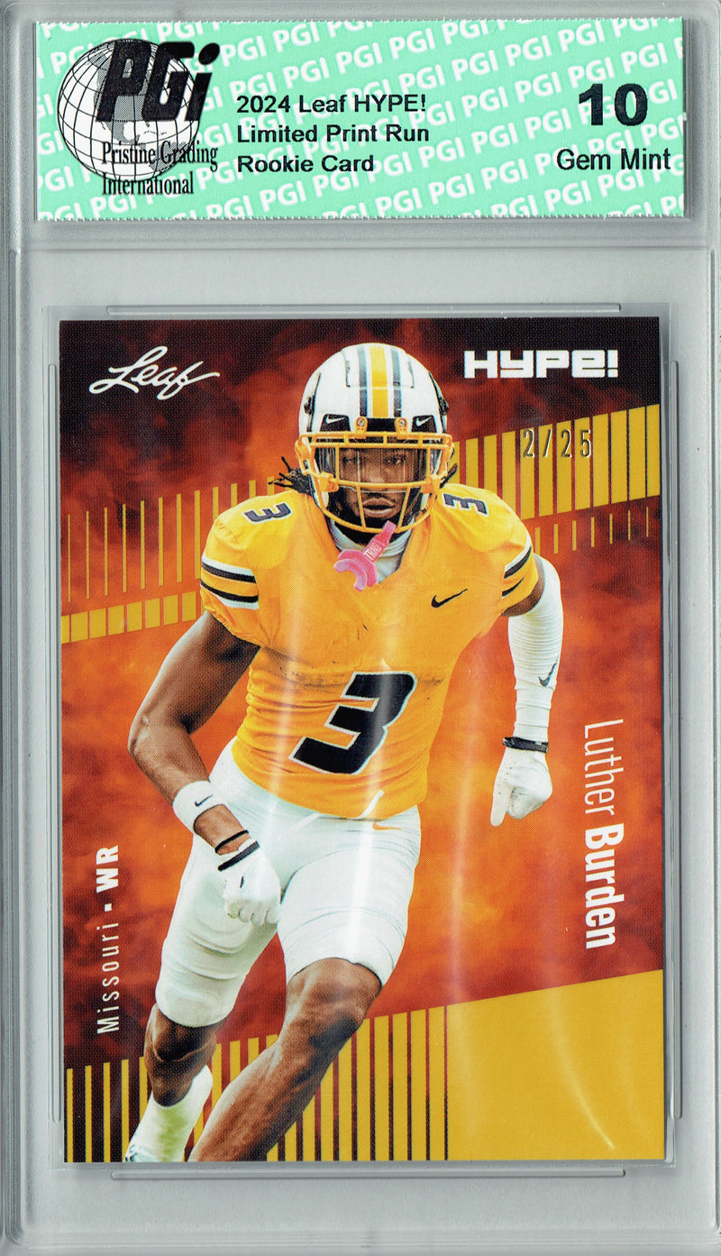 Luther Burden Rookie Card Chicago PGI 10 Gem Mint Football Trading Card 2024 Leaf HYPE! #167 Gold SP 25 Made