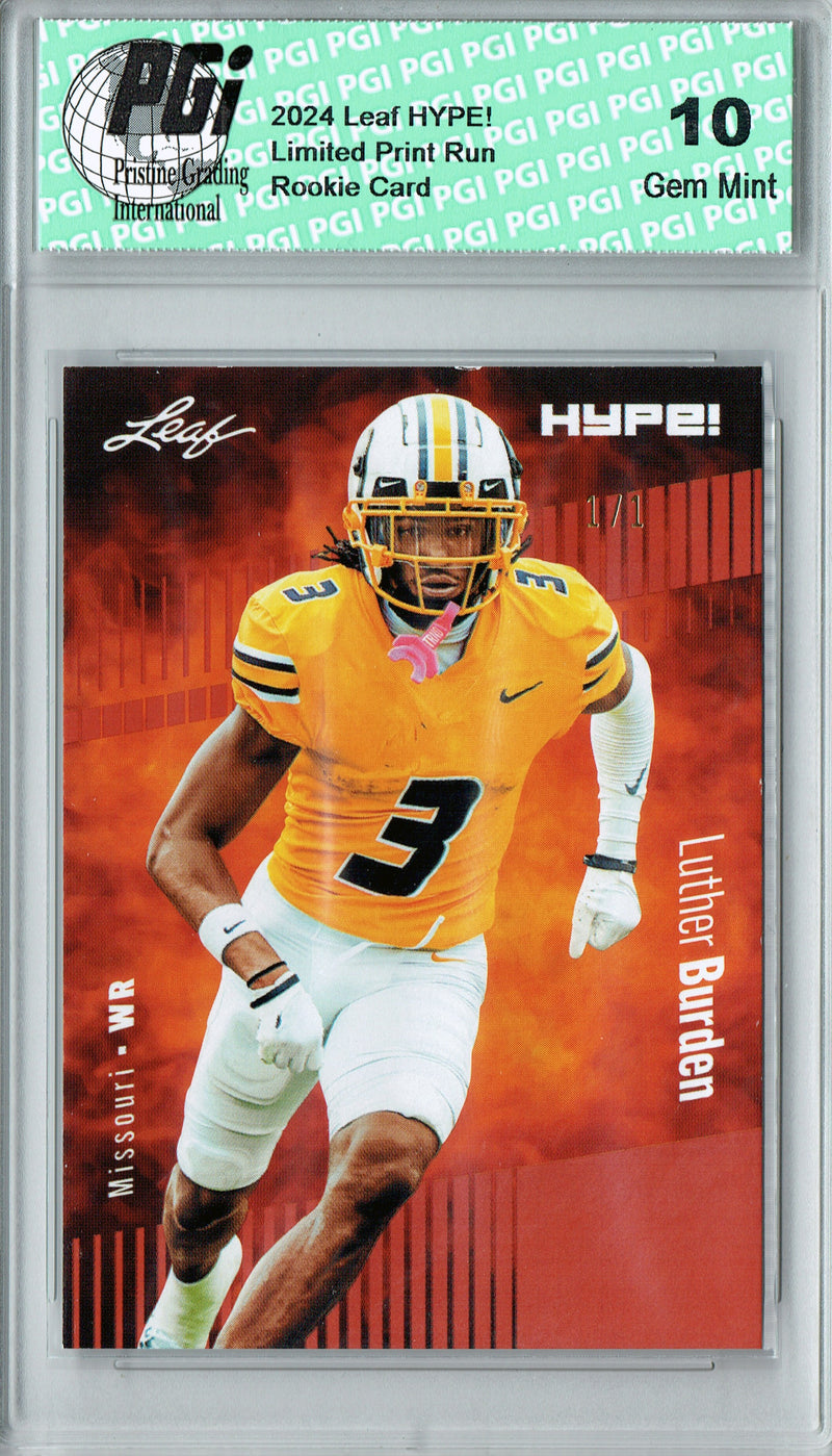 Luther Burden Rookie Card Chicago PGI 10 Gem Mint Football Trading Card 2024 Leaf HYPE! #167 Masterpiece 1 of 1