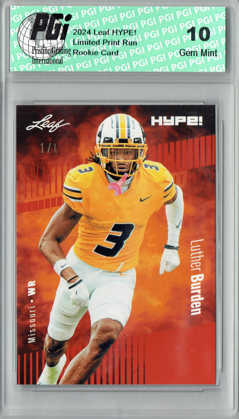 Luther Burden Rookie Card Chicago PGI 10 Gem Mint Football Trading Card 2024 Leaf HYPE! #167 Orange Blank Back 1/1