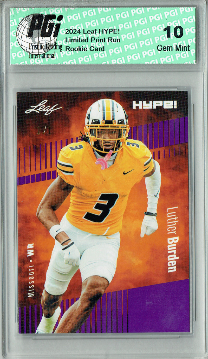 Luther Burden Rookie Card Chicago PGI 10 Gem Mint Football Trading Card 2024 Leaf HYPE! #167 Purple Blank Back 1/1