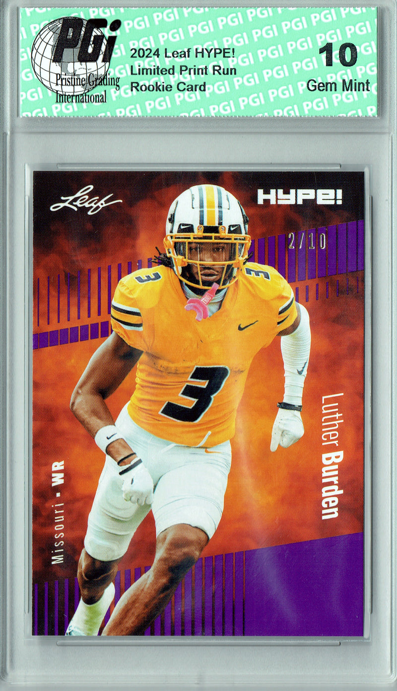 Luther Burden Rookie Card Chicago PGI 10 Gem Mint Football Trading Card 2024 Leaf HYPE! #167 Purple SP 10 Made