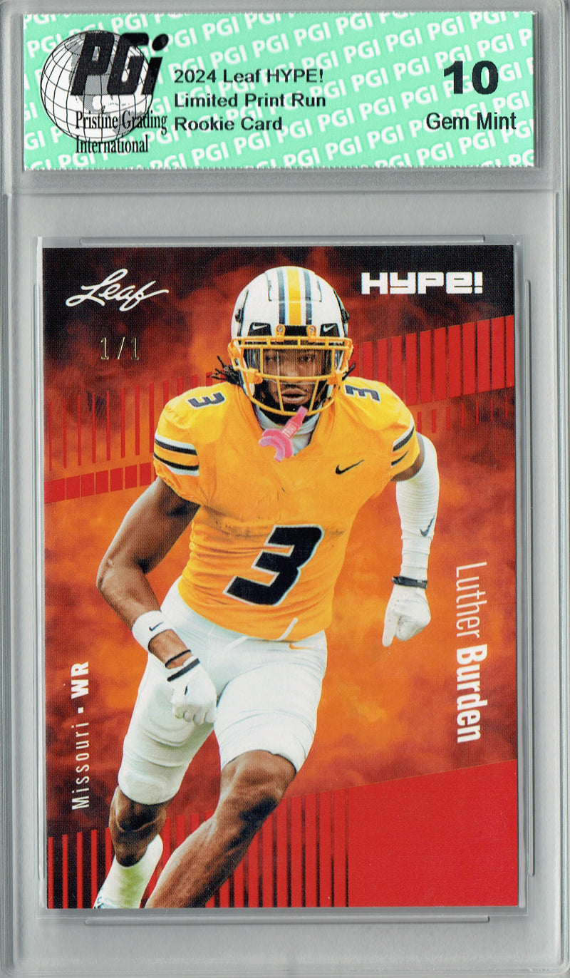 Luther Burden Rookie Card Chicago PGI 10 Gem Mint Football Trading Card 2024 Leaf HYPE! #167 Red Blank Back 1/1