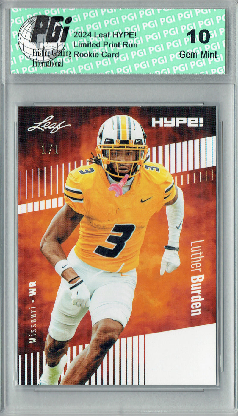 Luther Burden Rookie Card Chicago PGI 10 Gem Mint Football Trading Card 2024 Leaf HYPE! #167 White Blank Back 1/1