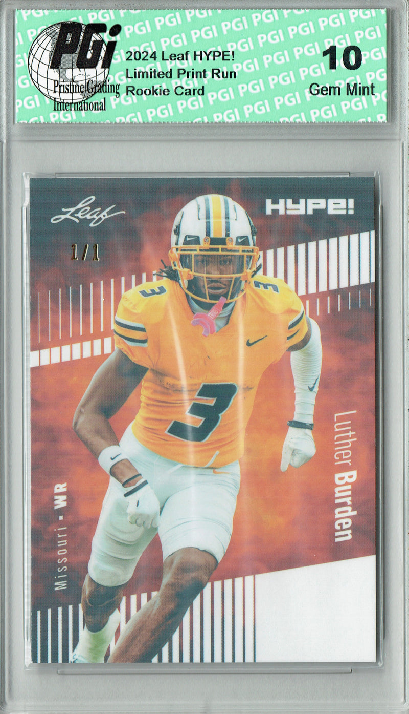 Luther Burden Rookie Card Chicago PGI 10 Gem Mint Football Trading Card 2024 Leaf HYPE! #167 White Shimmer 1/1