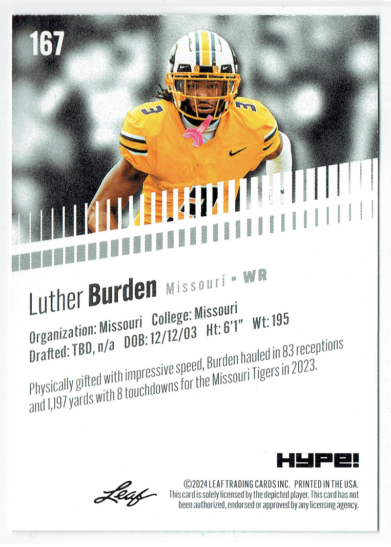 Mint Luther Burden 2024 Leaf HYPE! #LH-167 Only 5000 Made Rookie Card Missouri