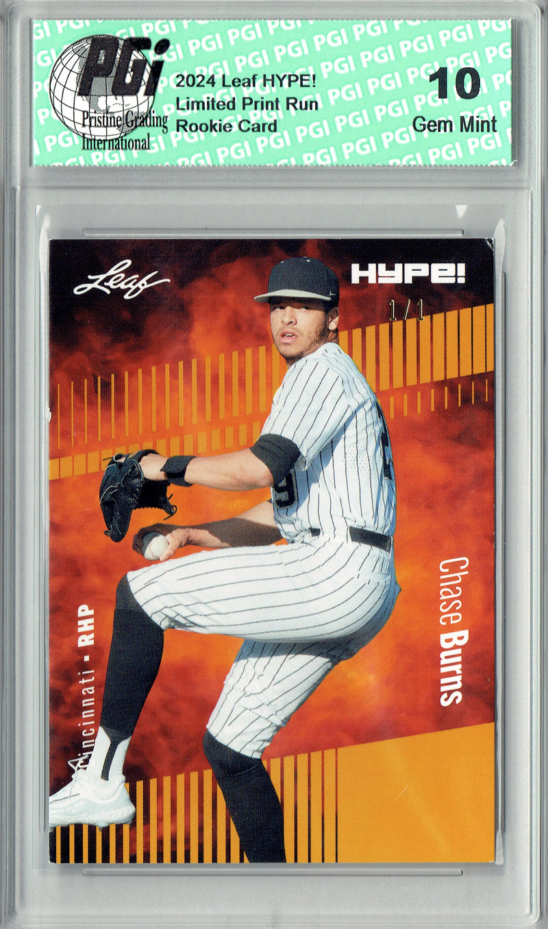 Chase Burns 2024 Leaf HYPE! #141 Gold Blank Back 1/1 Rookie Card PGI 10