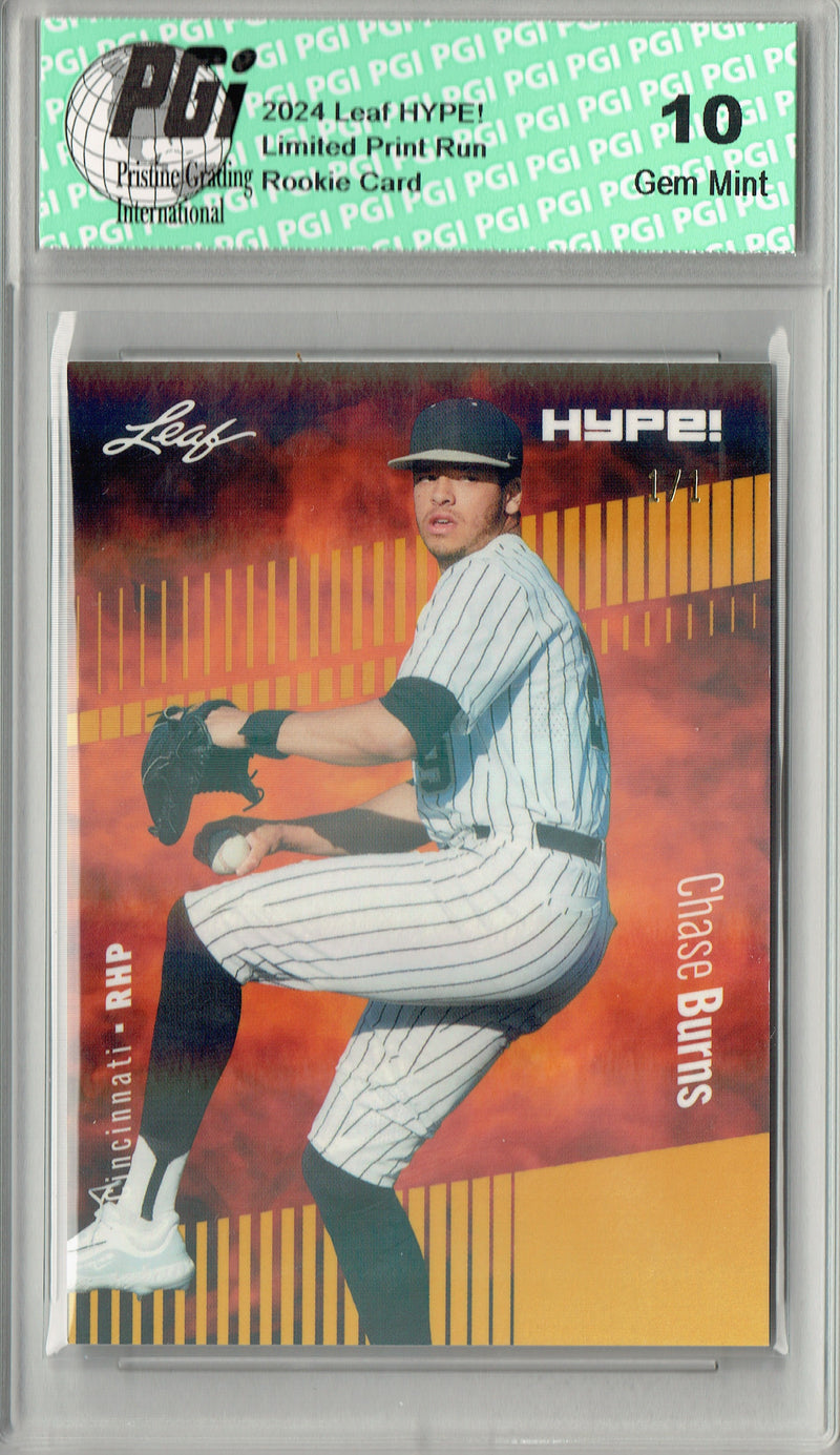 Chase Burns 2024 Leaf HYPE! #141 Gold Shimmer 1/1 Rookie Card PGI 10