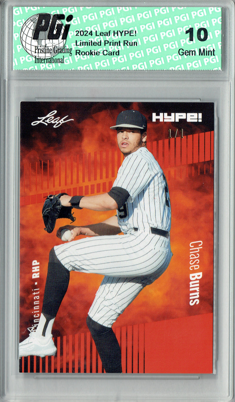 Chase Burns 2024 Leaf HYPE! #141 Orange Blank Back 1/1 Rookie Card PGI 10
