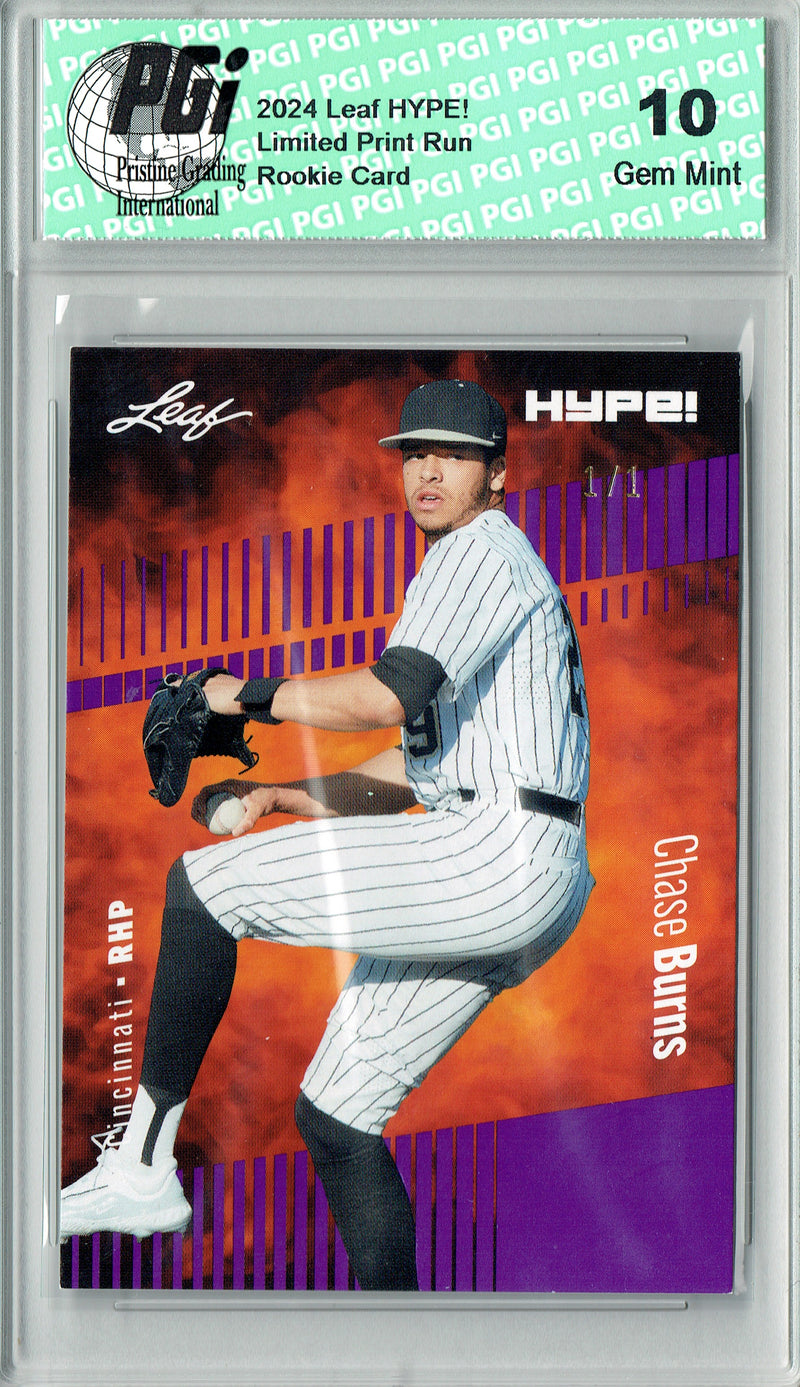 Chase Burns 2024 Leaf HYPE! #141 Purple Blank Back 1/1 Rookie Card PGI 10