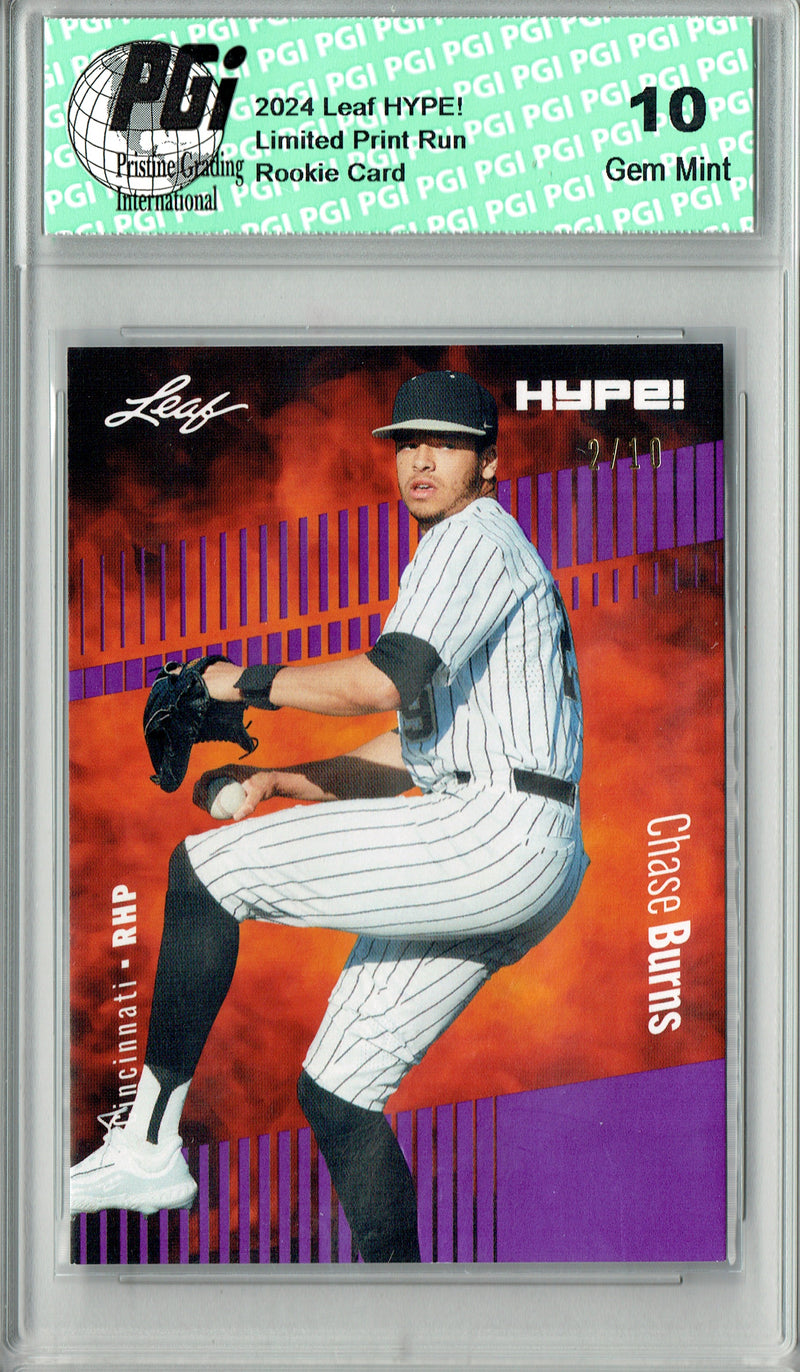 Chase Burns 2024 Leaf HYPE! #141 Purple SP 10 Made Rookie Card PGI 10