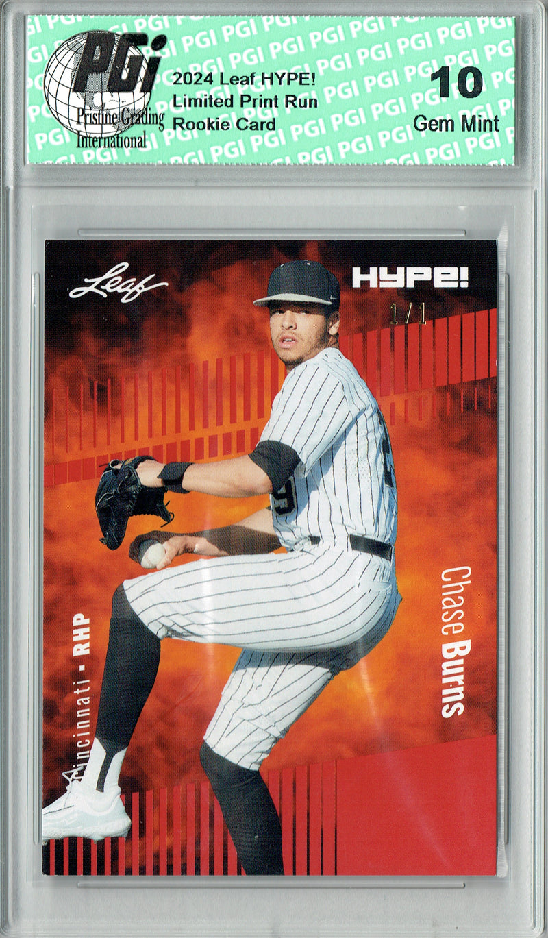 Chase Burns 2024 Leaf HYPE! #141 Red Blank Back 1/1 Rookie Card PGI 10