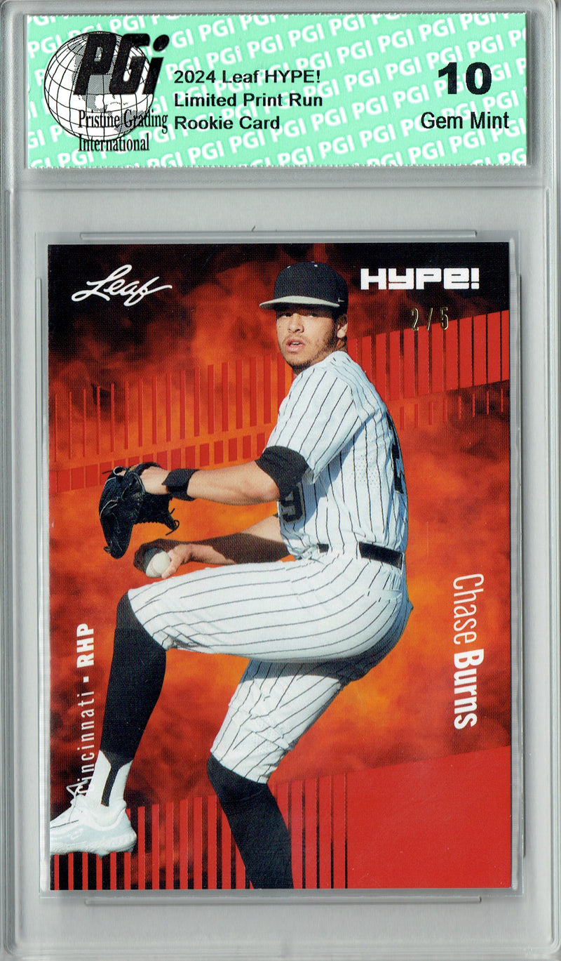 Chase Burns 2024 Leaf HYPE! #141 Red SP 5 Made Rookie Card PGI 10