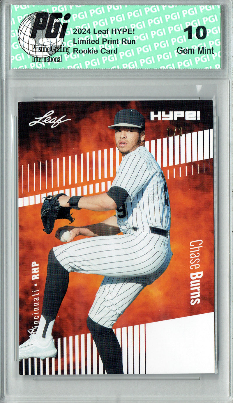 Chase Burns 2024 Leaf HYPE! #141 White Blank Back 1/1 Rookie Card PGI 10