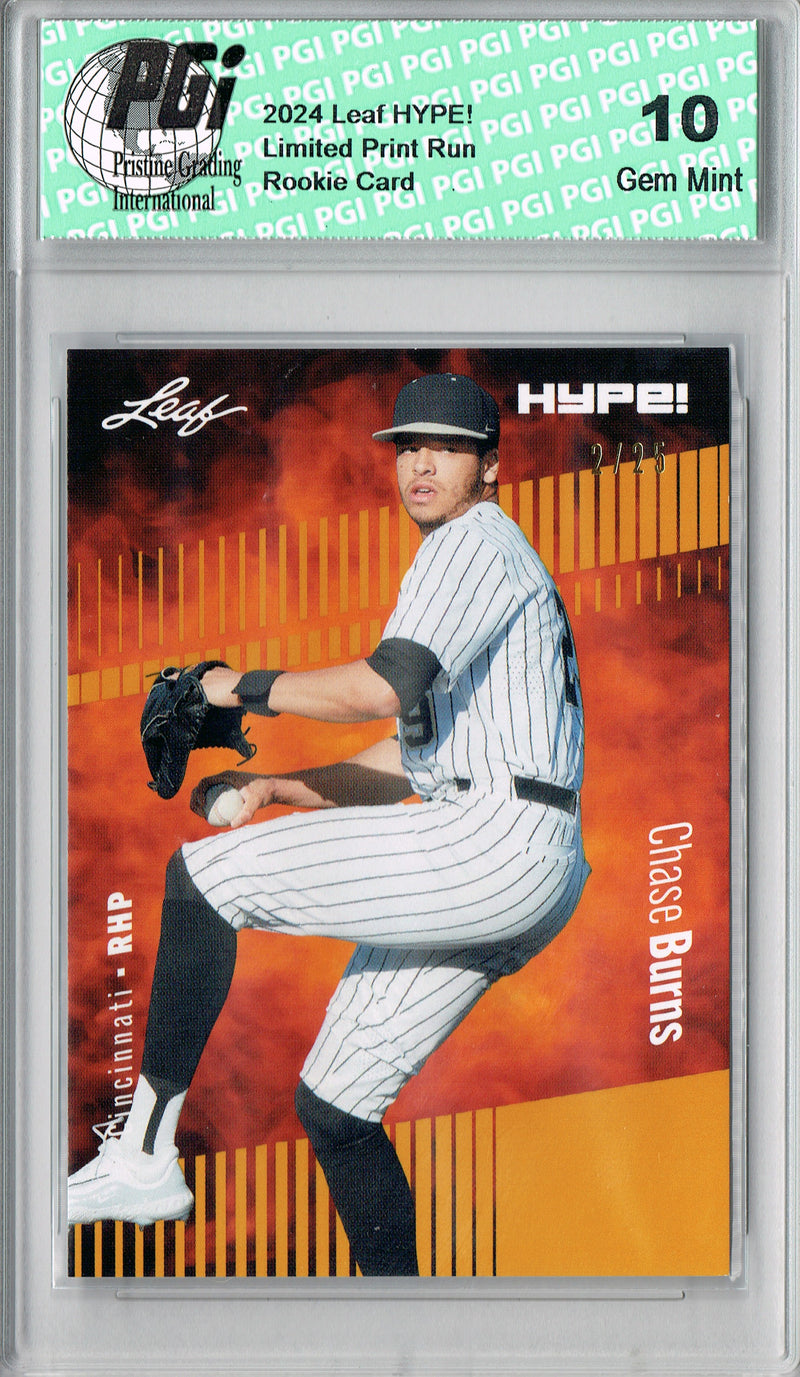 Chase Burns 2024 Leaf HYPE! #141 Gold SP 25 Made Rookie Card PGI 10