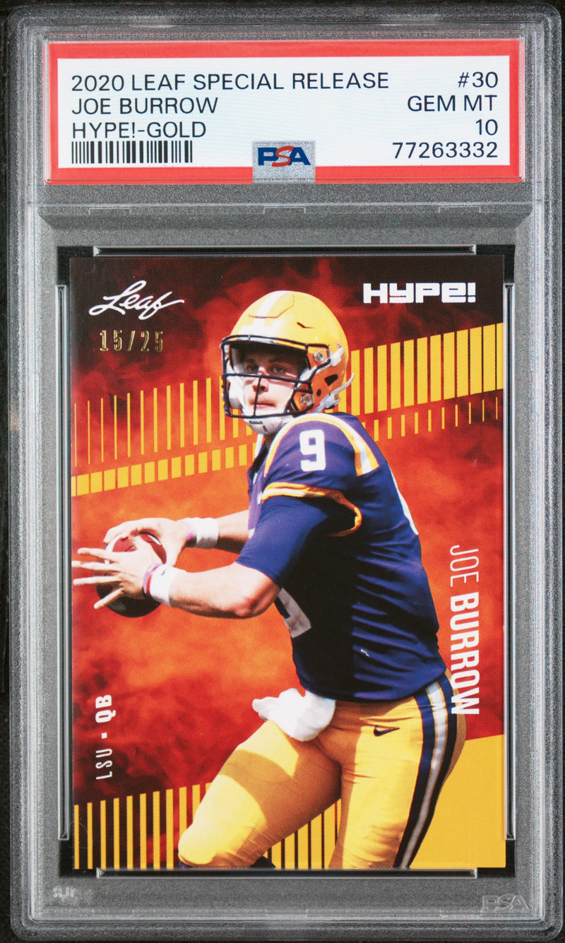 PSA 10 GEM-MT Joe Burrow 2020 Leaf Hype #30 Rookie Card Gold #15/25