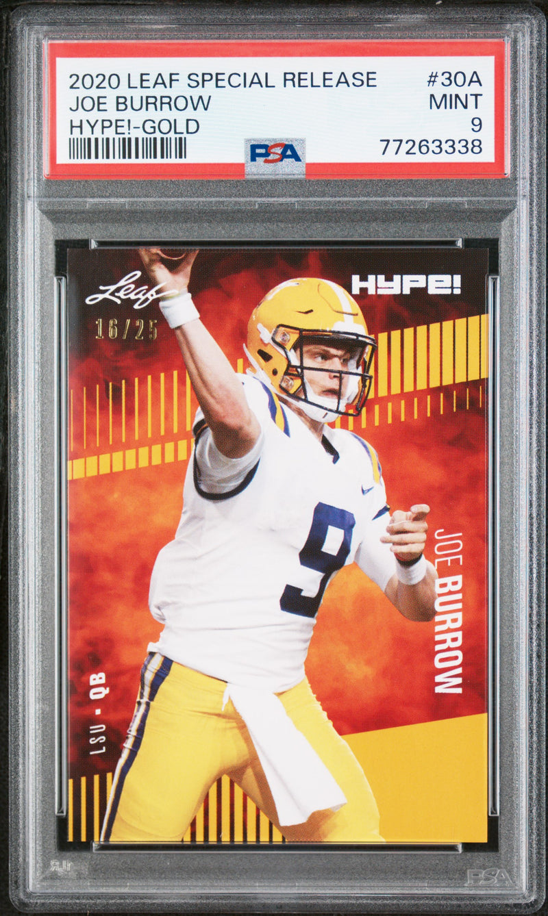 Joe Burrow Rookie Card Cincinnati PSA MINT 9 (Mint) Football Trading Card 2020 Leaf Hype #30A Gold #16/25