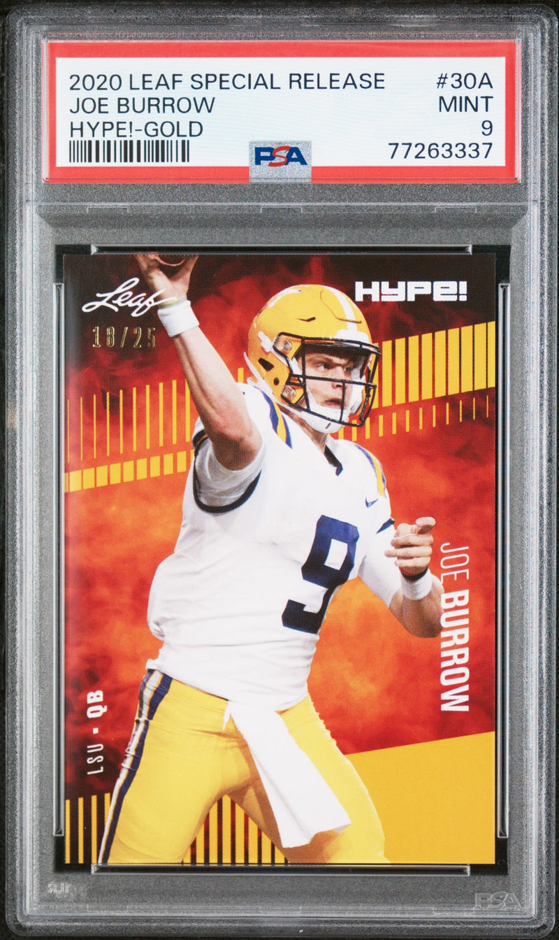 Joe Burrow Rookie Card Cincinnati PSA MINT 9 (Mint) Football Trading Card 2020 Leaf Hype #30A Gold #18/25
