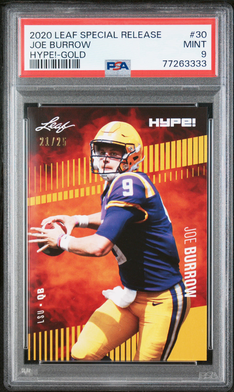 Joe Burrow Rookie Card Cincinnati PSA MINT 9 (Mint) Football Trading Card 2020 Leaf Hype #30 Gold #21/25