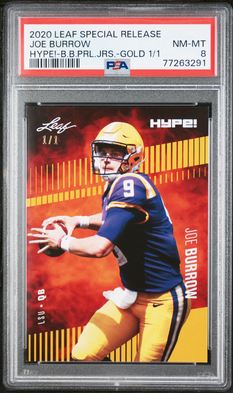 Joe Burrow Rookie Card Cincinnati PSA NM-MT 8 (Near Mint-Mint) Football Trading Card 2020 Leaf Hype #30 Gold Blank Back #1/1