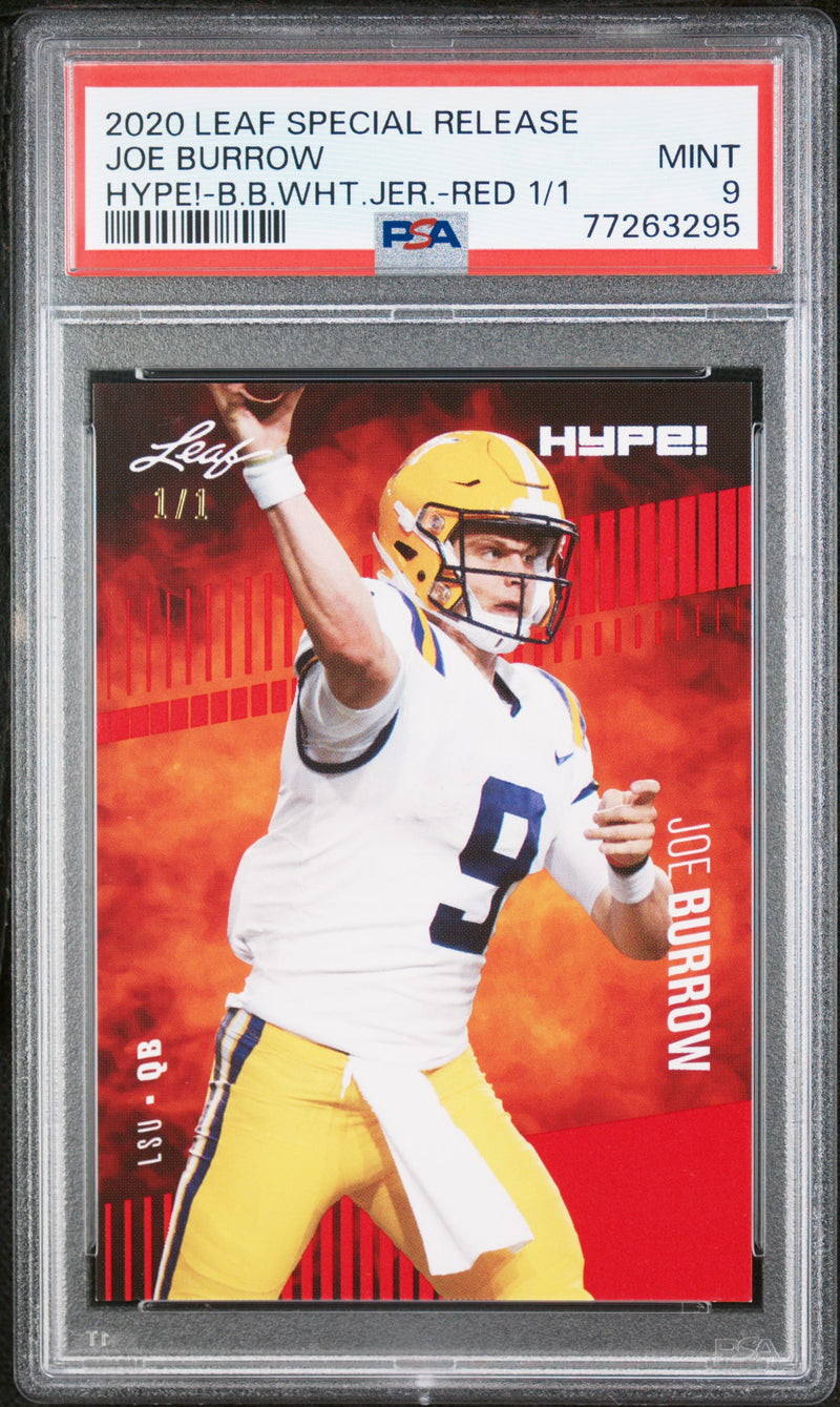 Joe Burrow Rookie Card Cincinnati PSA MINT 9 (Mint) Football Trading Card 2020 Leaf Hype #30A Red Blank Back #1/1