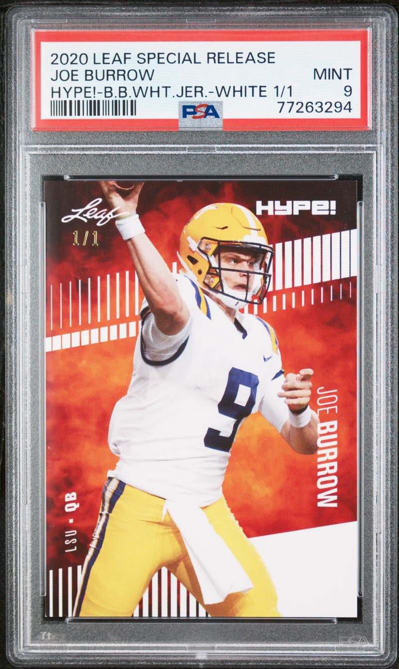 Joe Burrow Rookie Card Cincinnati PSA MINT 9 (Mint) Football Trading Card 2020 Leaf Hype #30A White Blank Back #1/1