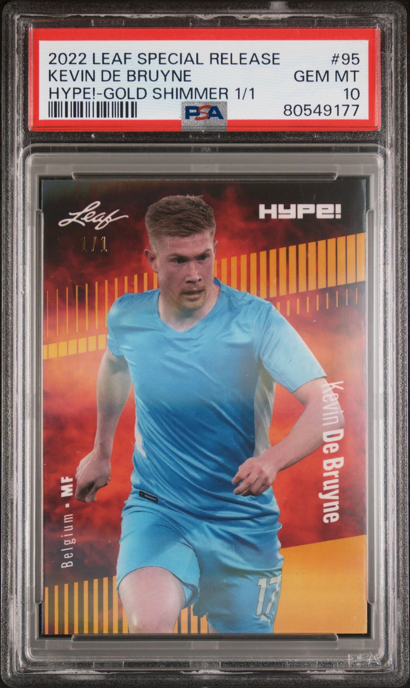Kevin De Bruyne PSA 10 2022 Leaf Hype! #95 Gold Shimmer 1/1 Rare Trading Card Manchester City
