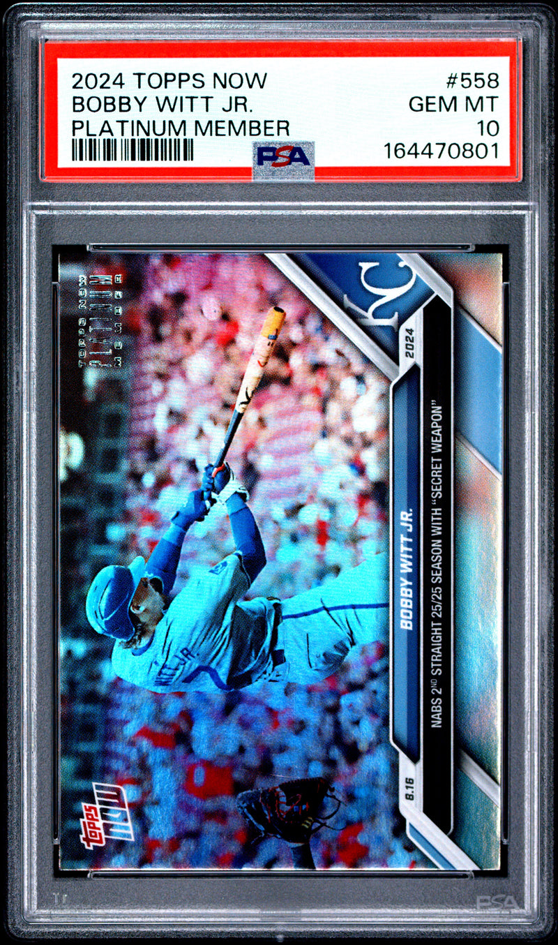Bobby Witt Jr. Trading Card 2024 Topps Now #558 Platinum Member, PSA 10, Kansas City Royals Baseball