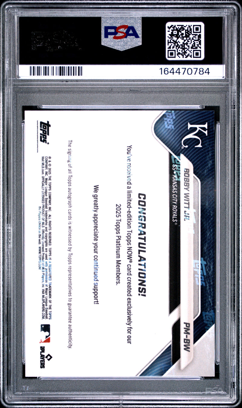 Bobby Witt Jr. Trading Card 2025 Topps Now #PM-BW Platinum Member Best Auto, PSA 10, Kansas City Royals Baseball