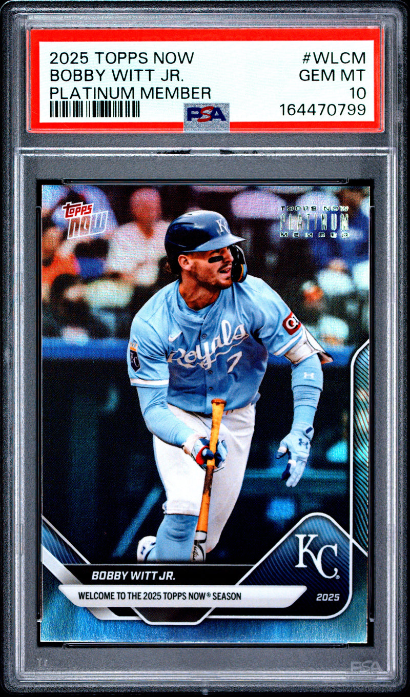 Bobby Witt Jr. Trading Card 2025 Topps Now #WLCM Platinum Member, PSA 10, Kansas City Royals Baseball