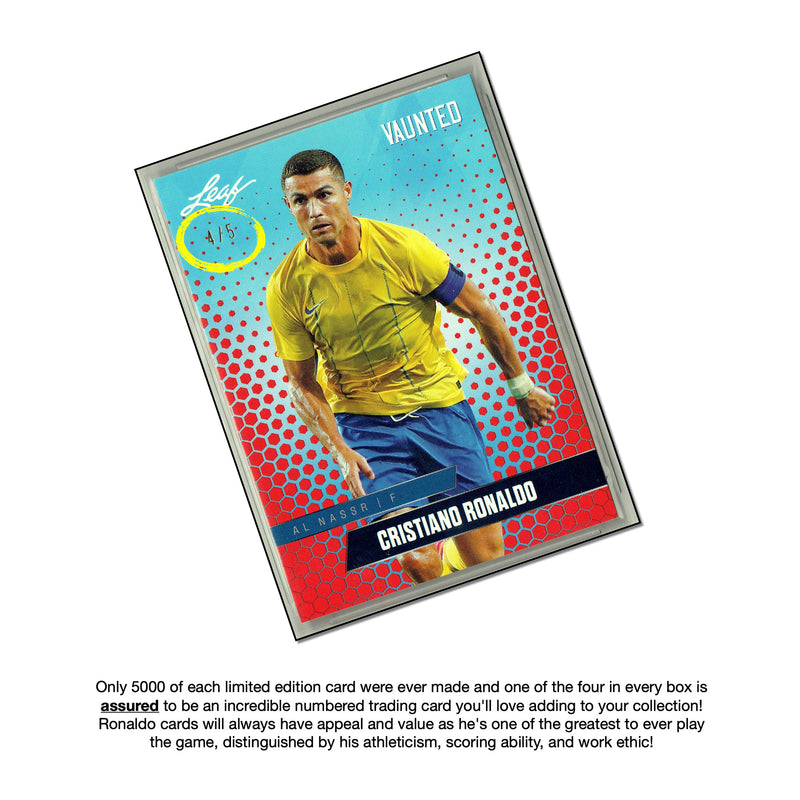 LOADED! All Cristiano Ronaldo Soccer Collector's Box: 4 PGI 10 Gem Mint Special Edition CR7 Cards - Leaf HYPE! & Vaunted Only 5000 Made w/ 1 Numbered Card in Every Box!
