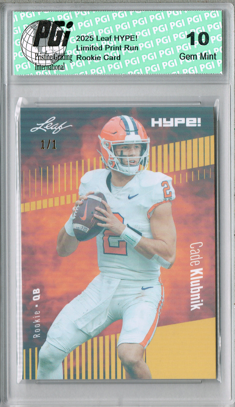 Cade Klubnik Rookie Card Clemson / New York PGI 10 Football Trading Card 2025 Leaf HYPE! #181 Gold Shimmer 1/1