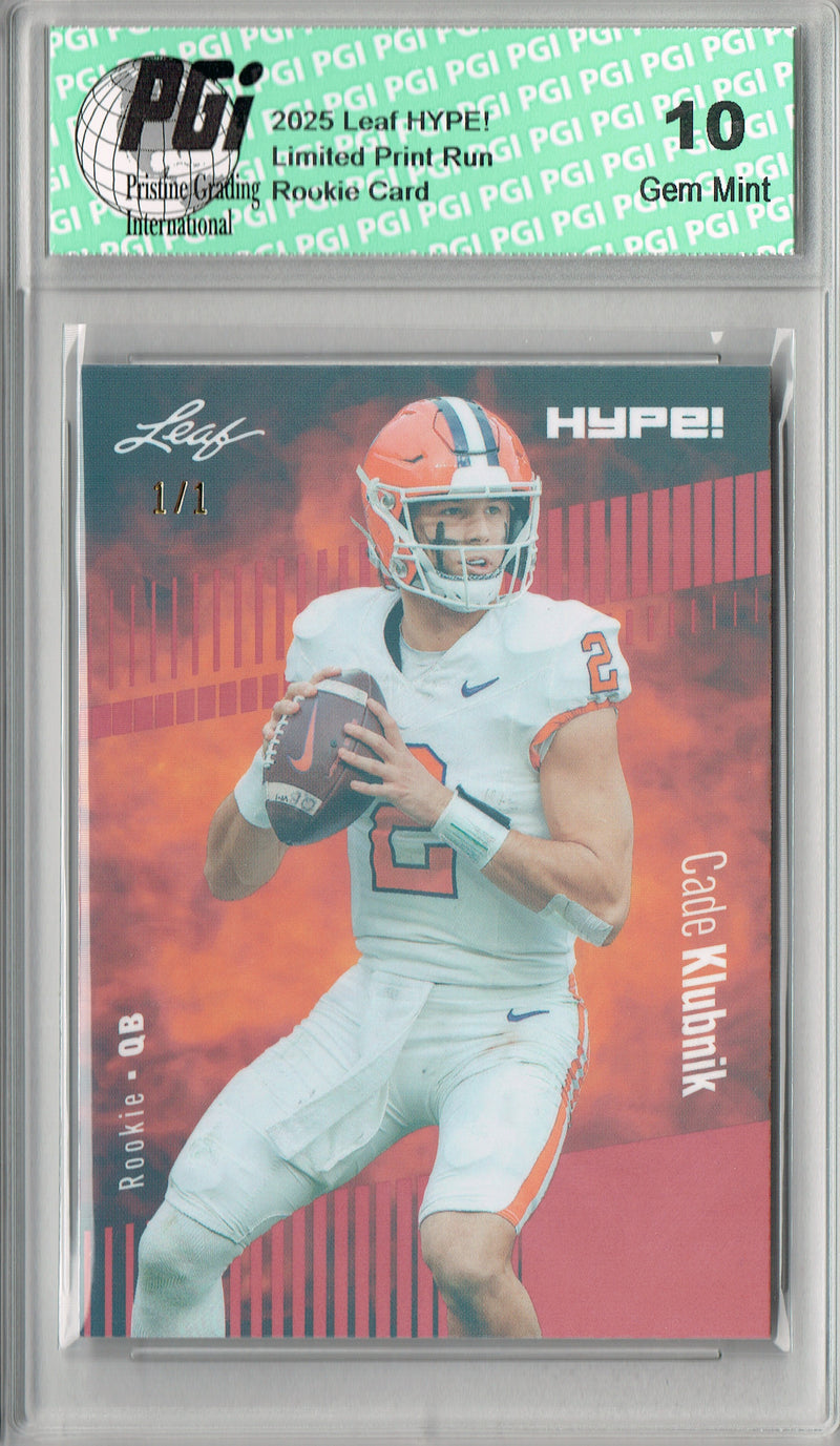 Cade Klubnik Rookie Card Clemson / New York PGI 10 Football Trading Card 2025 Leaf HYPE! #181 Orange Shimmer 1/1