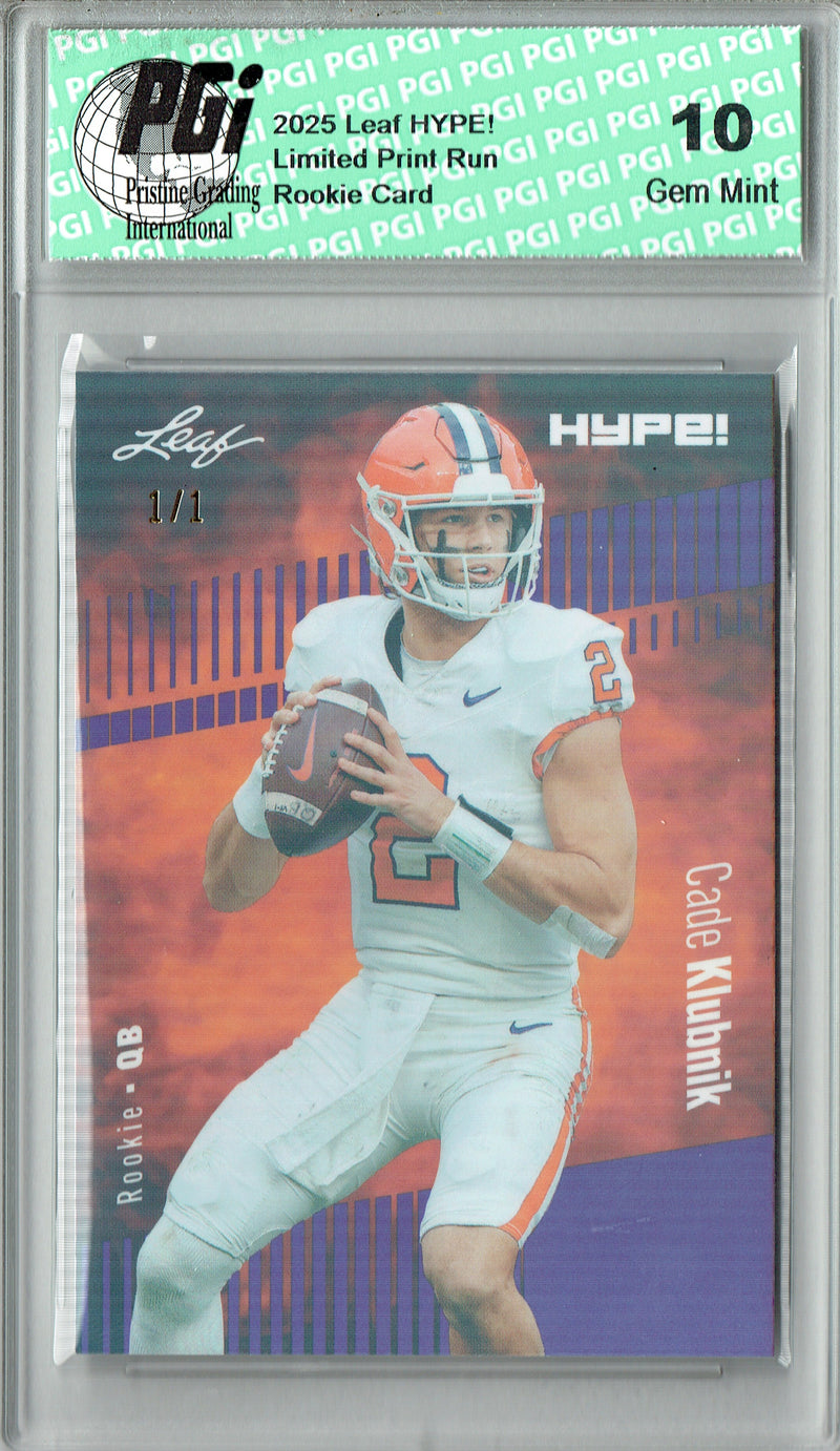 Cade Klubnik Rookie Card Clemson / New York PGI 10 Football Trading Card 2025 Leaf HYPE! #181 Purple Shimmer 1/1
