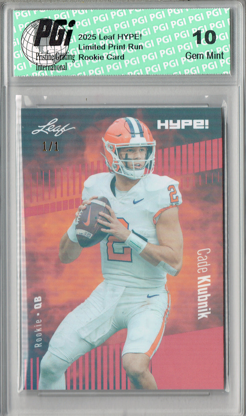 Cade Klubnik Rookie Card Clemson / New York PGI 10 Football Trading Card 2025 Leaf HYPE! #181 Red Shimmer 1/1