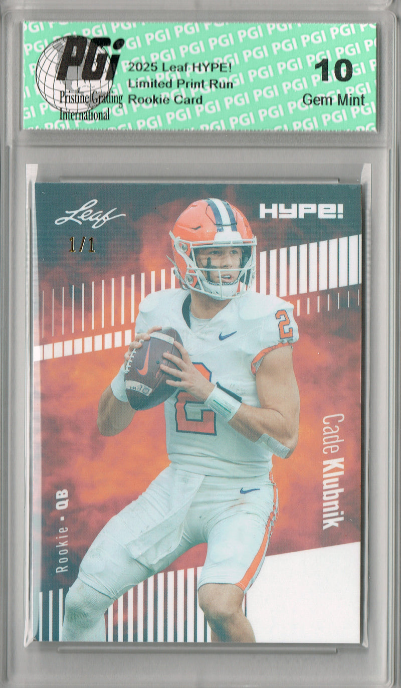 Cade Klubnik Rookie Card Clemson / New York PGI 10 Football Trading Card 2025 Leaf HYPE! #181 White Shimmer 1/1