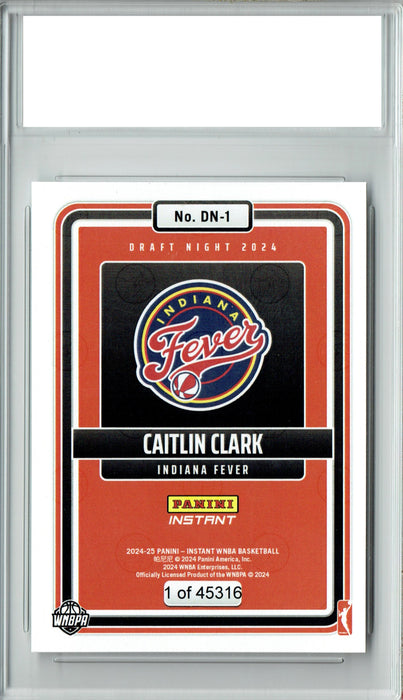 Caitlin Clark 2024 Panini Instant #DN1 WNBA Draft Night Rookie Card PGI 10 Fever
