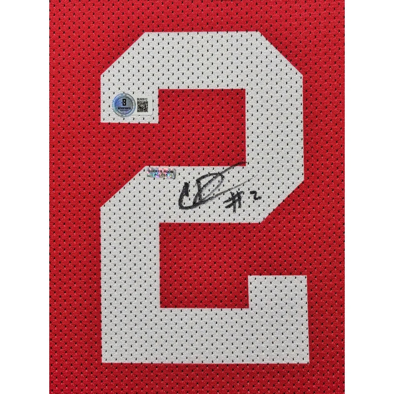 Caleb Downs Autographed Ohio State Red Jersey Framed BAS COA Signed Beckett BAS