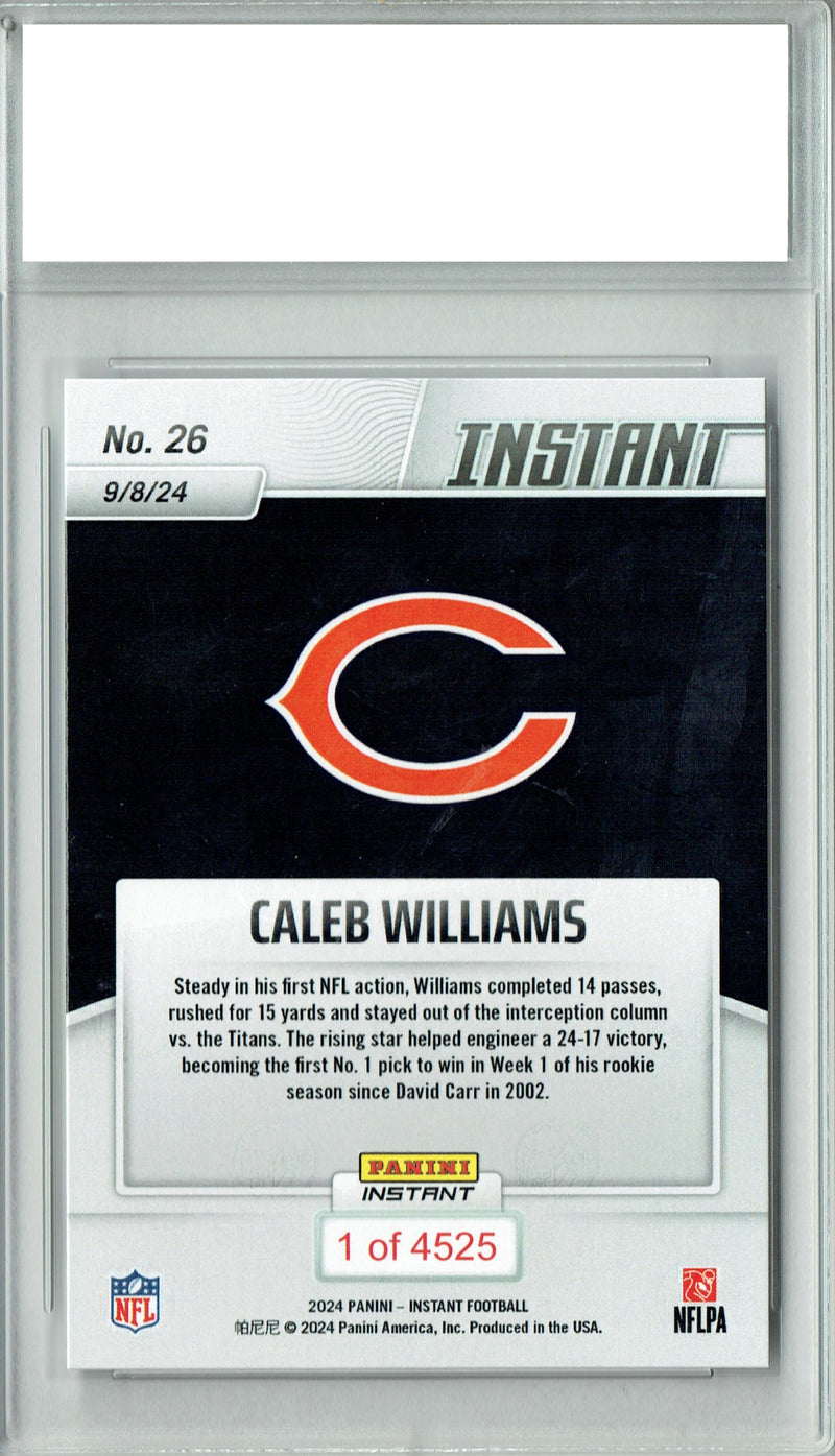 Certified Mint+ Caleb Williams 2024 Panini Instant #26 TD Victory in Debut Rookie Card Chicago Bears