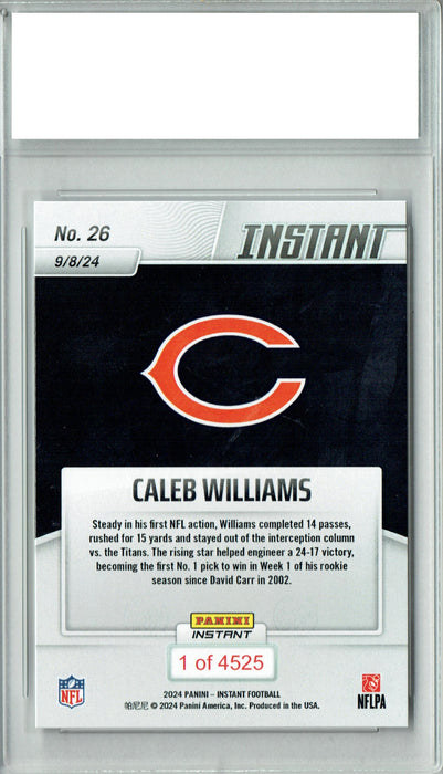 Certified Mint+ Caleb Williams 2024 Panini Instant #26 TD Victory in Debut! Rookie Card Chicago Bears