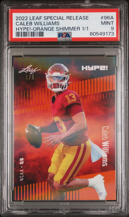 PSA 9 Caleb Williams 2022 Leaf Hype! #96A Orange Shimmer 1/1 Rookie Card