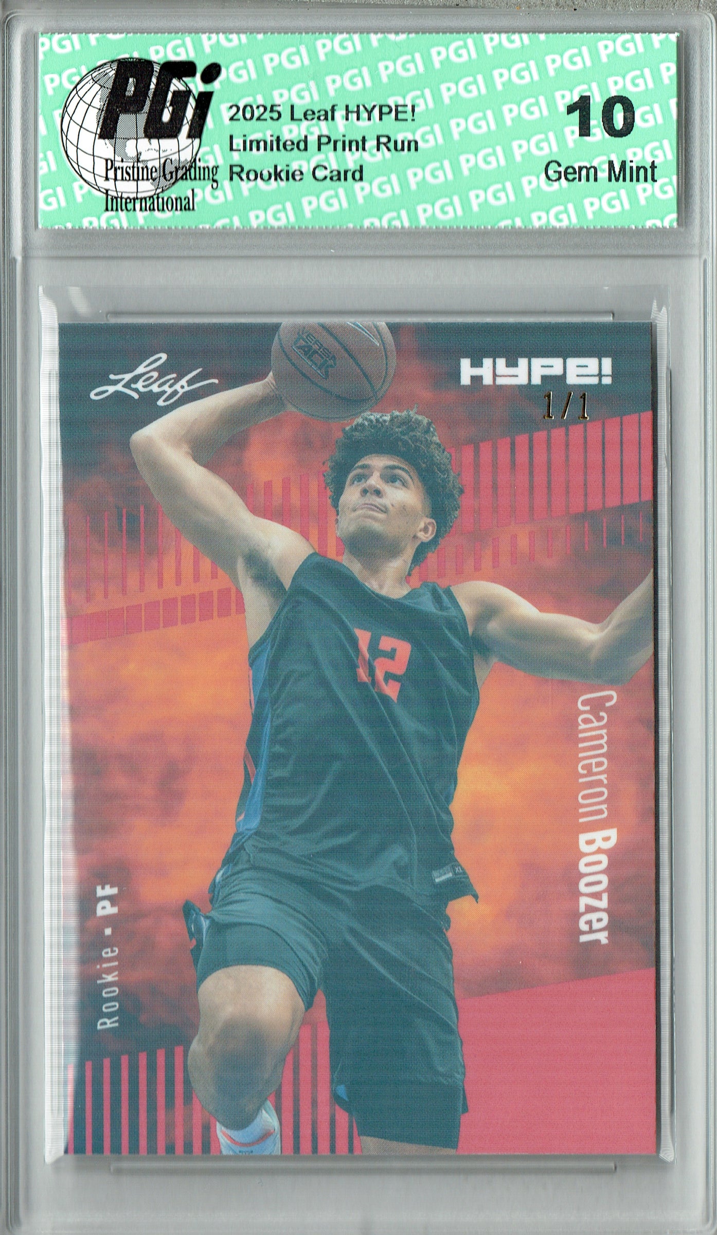 Cameron Boozer 2025 Leaf HYPE! #182 Red Shimmer 1 of 1 Rookie Card PGI ...