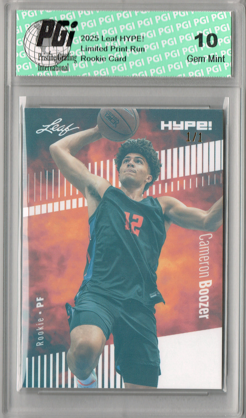 Cameron Boozer 2025 Leaf HYPE! #182 White Shimmer 1 of 1 Rookie Card PGI 10