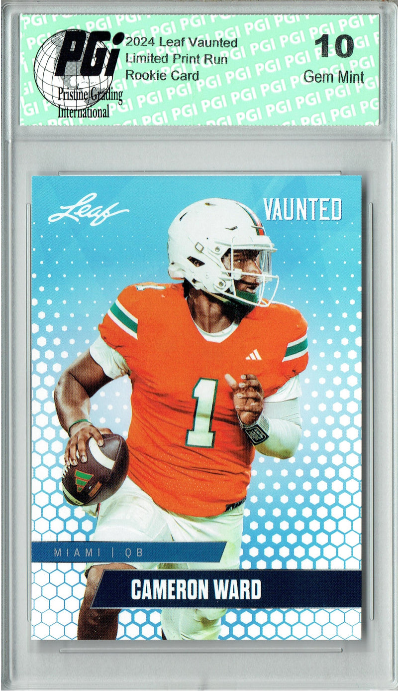 Cam Ward Rookie Card Tennessee PGI 10 Gem Mint Football Trading Card 2024 Leaf Vaunted #V-02 Debut Collection
