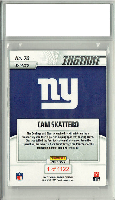 Certified Mint+ Cam Skattebo 2025 Panini Instant #70 Limited Edition Rookie Card New York Giants