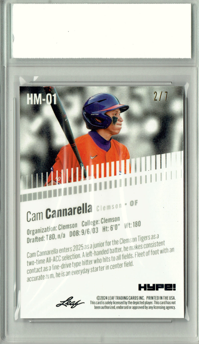 Cam Cannarella Rookie Card Miami Pro Baseball Trading Card 2024 Leaf HYPE! Metal #HM-01 Black Only 7 Made PGI 10