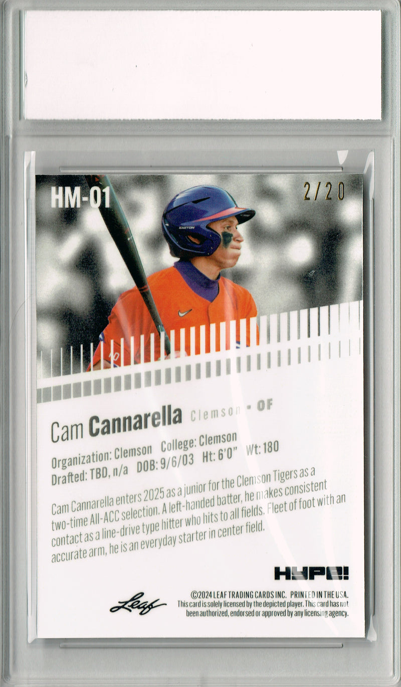 Cam Cannarella Rookie Card Miami Pro Baseball Trading Card 2024 Leaf HYPE! Metal #HM-01 Blue Only 20 Made PGI 10