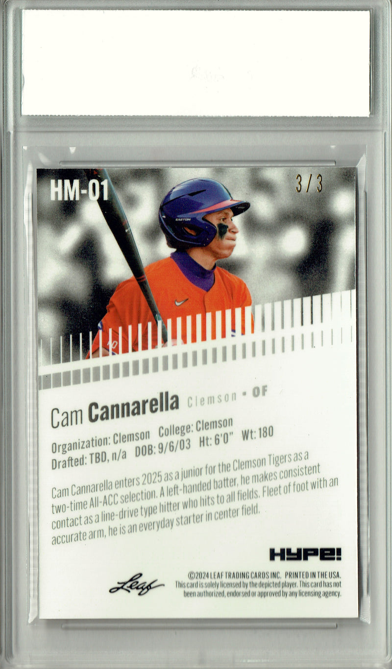 Cam Cannarella Rookie Card Miami Pro Baseball Trading Card 2024 Leaf HYPE! Metal #HM-01 Orange Only 3 Made PGI 10