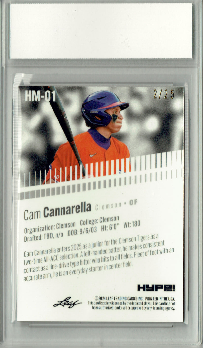 Cam Cannarella Rookie Card Miami Pro Baseball Trading Card 2024 Leaf HYPE! Metal #HM-01 Silver Only 25 Made PGI 10